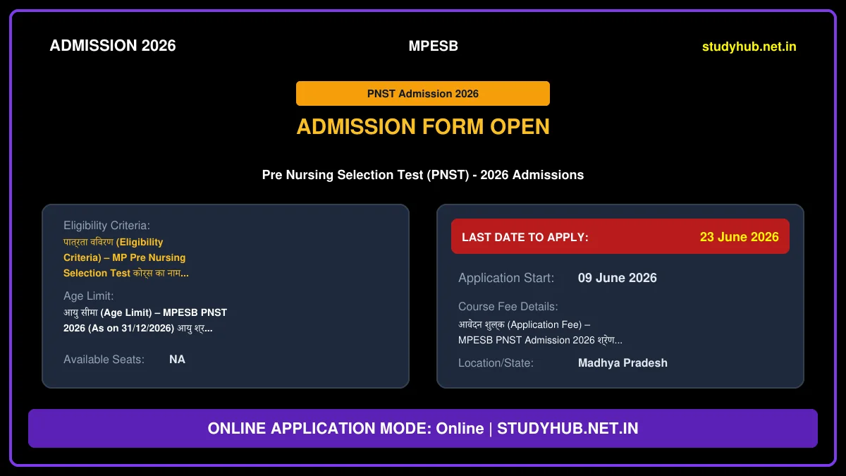 MPESB Pre Nursing Selection Test (PNST) Admission 2026