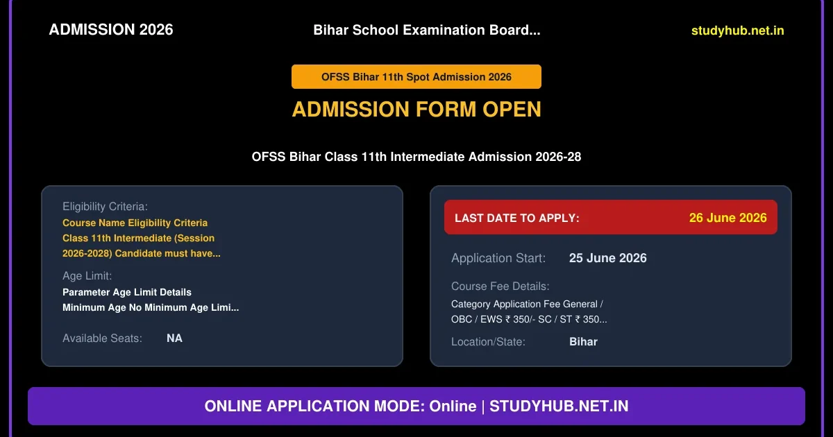 OFSS Bihar 11th Spot Admission 2026