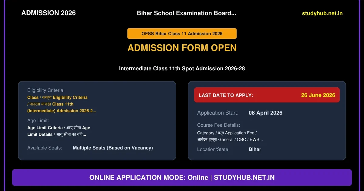 OFSS Bihar 11th Spot Admission 2026