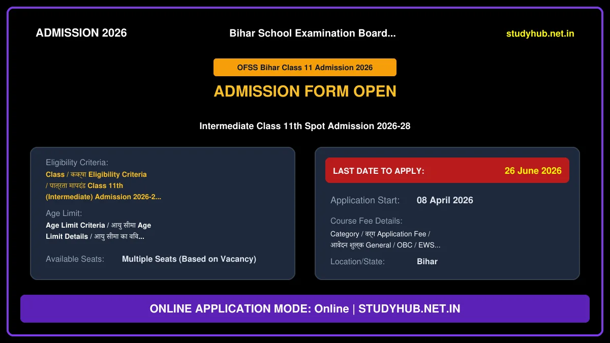 OFSS Bihar 11th Spot Admission 2026