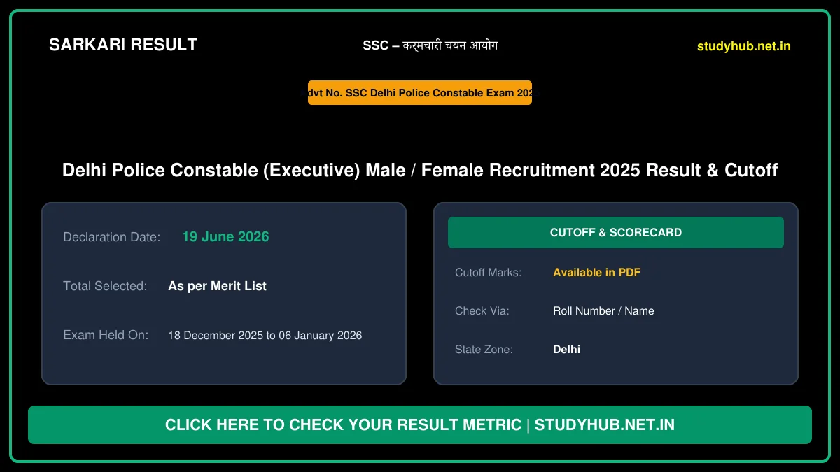 StudyHUB – Free Open Educational Resources SSC Delhi Police Constable (Executive) Result 2026 – कर्मचारी चयन आयोग दिल्ली पुलिस कांस्टेबल भर्ती परीक्षा परिणाम घोषित
