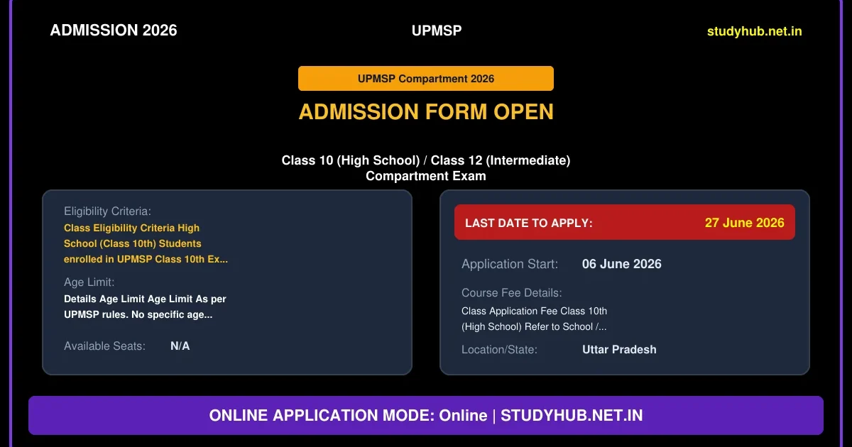UP Board Class 10th, 12th Compartment Online Form 2026