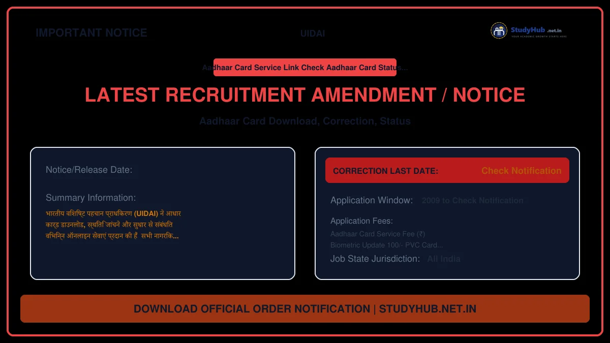 Aadhar Card Download, Correction, Status 2026 Unique Identification Authority of India (UIDAI) Aadhaar Card Services 2026