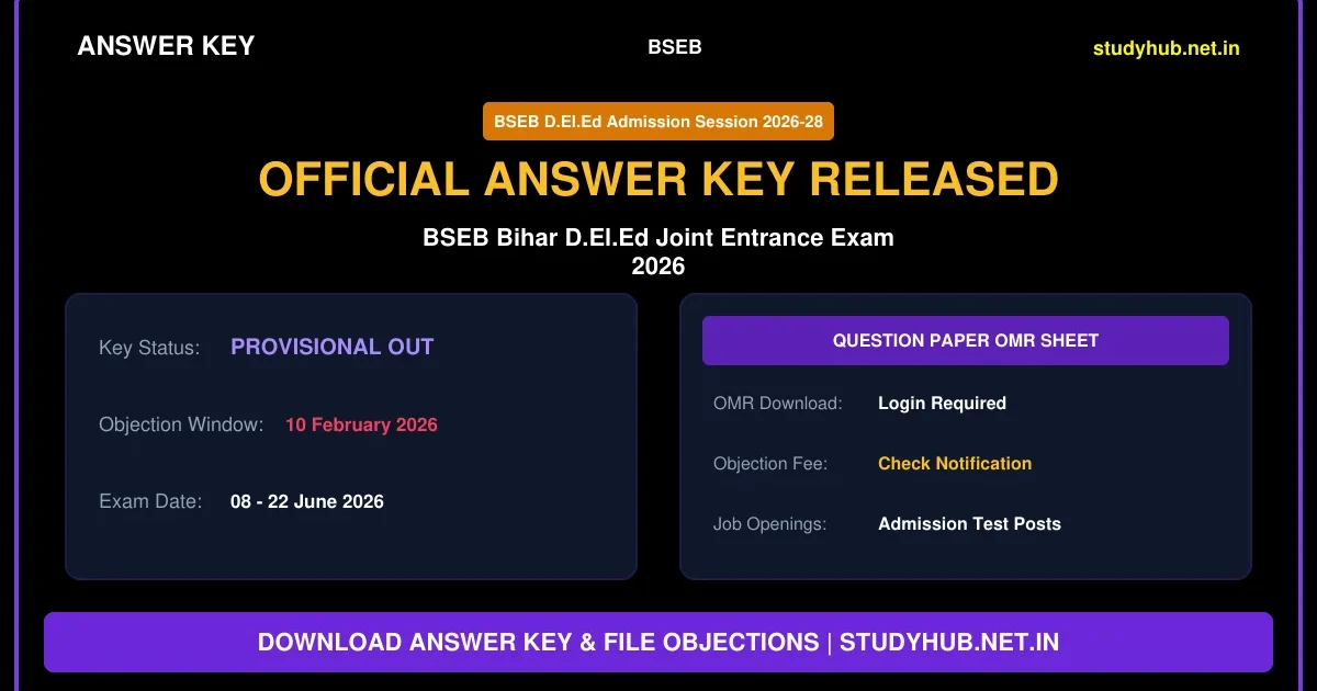 Bihar BSEB D.El.Ed Admission Entrance Exam Answer Key 2026
