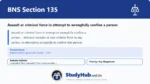 BNS Section 135 Assault or criminal force in attempt to wrongfully confine a person