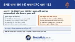 दंगे के दौरान पुलिस पर पथराव करना! BNS 191(4) (IPC 152) विशेष रूप से दंगा रोकने आई पुलिस