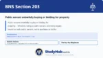 BNS Section 203 Public servant unlawfully buying or bidding for property