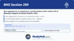 BNS Section 209 Non-appearance in response to a proclamation under section 84 of Bharatiya Nagarik Suraksha Sanhita