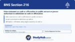 BNS Section 216 False statement on oath or affirmation to public servant or person authorised to administer an oath or affirmation
