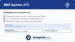 BNS Section 273 Disobedience to quarantine rule
