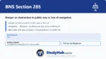 BNS Section 285 Danger or obstruction in public way or line of navigation
