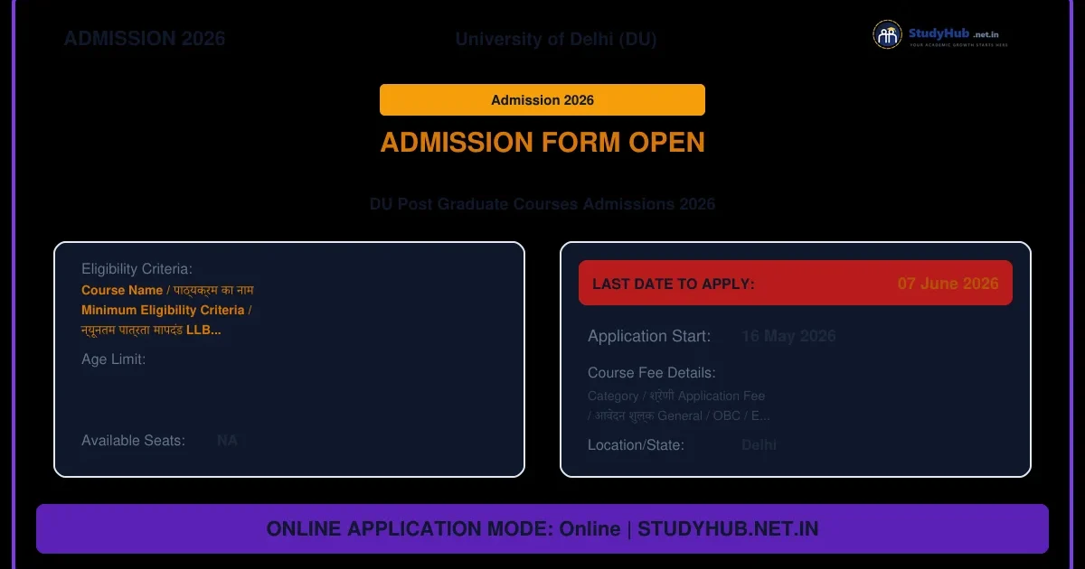 Delhi University DU PG Admission Online Form 2026