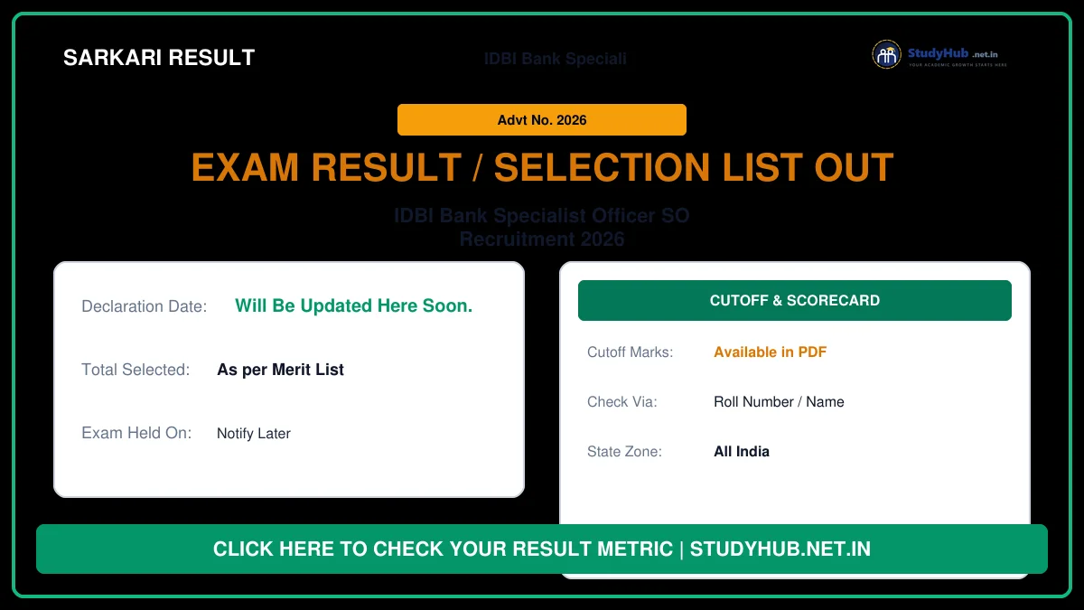 IDBI Bank Specialist Officer SO Online Form 2026 – Last Date Today IDBI Bank Specialist Officer SO Recruitment 2026