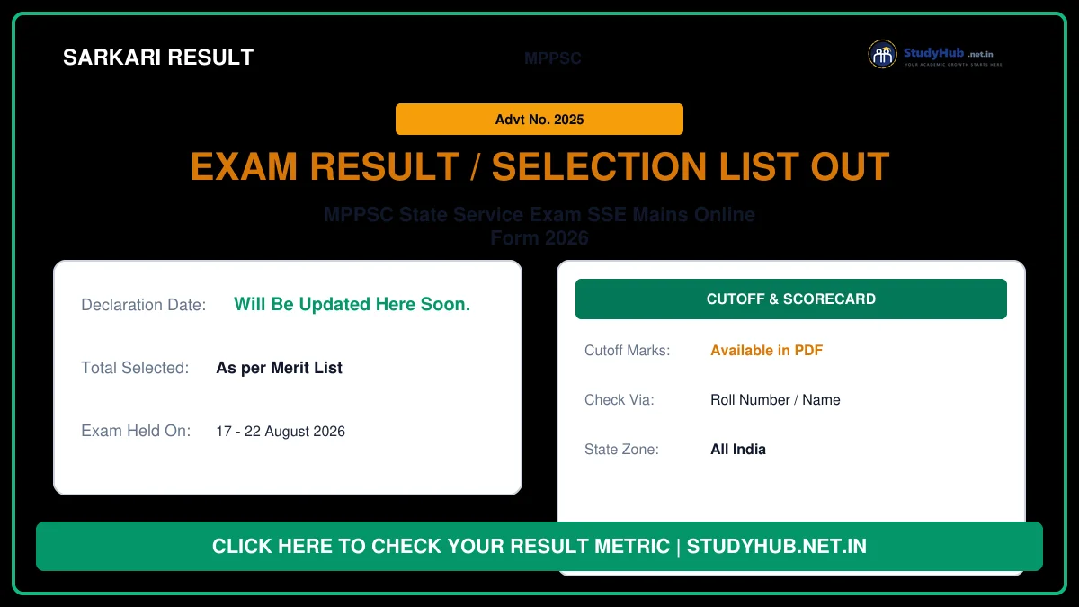 MPPSC State Service Exam SSE 2025 Mains Online Form MPPSC State Service Exam SSE Mains Online Form 2026