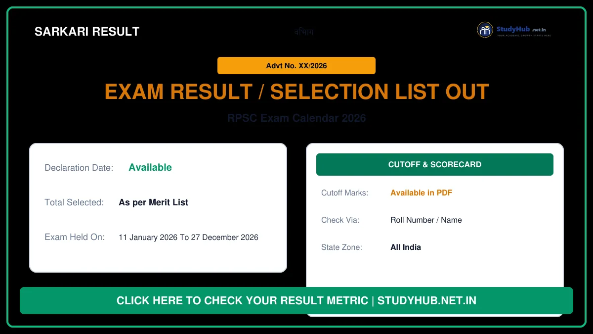 RPSC Exam Calendar 2026 RPSC Exam Calendar 2026