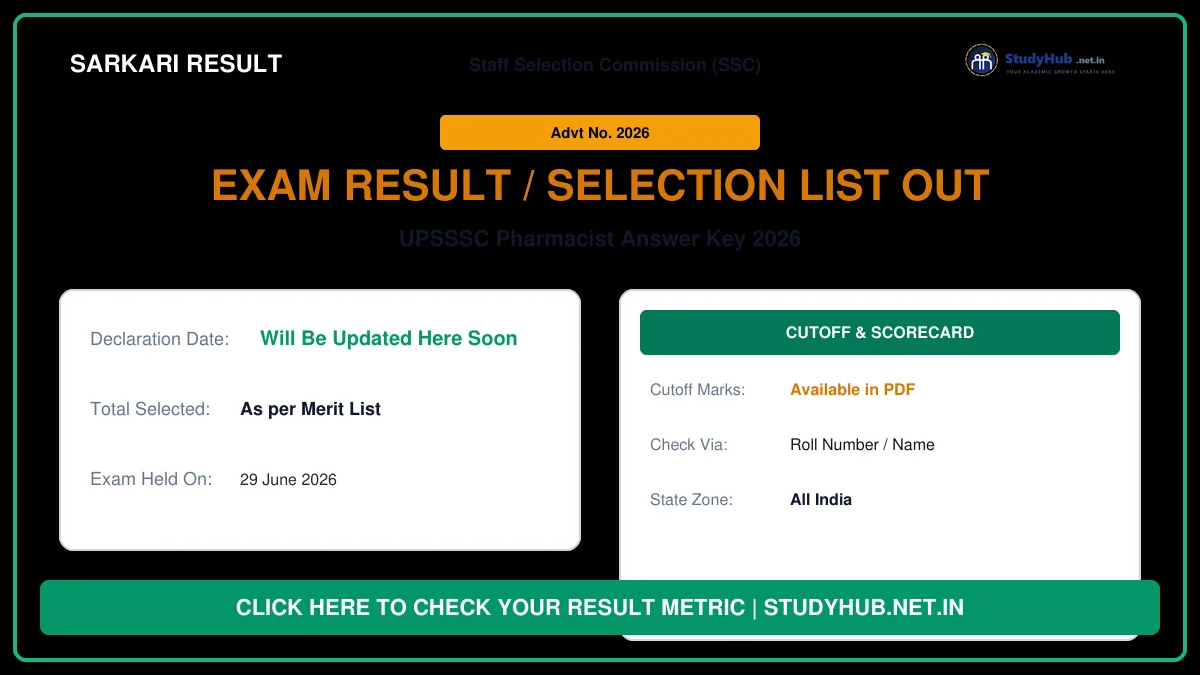 UPSSSC Pharmacist Answer Key 2026 – Out UPSSSC Pharmacist Answer Key 2026