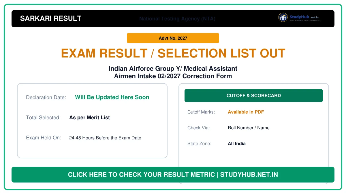 Indian Airforce Group Y/ Medical Assistant Airmen Intake 02/2027 Correction Form Indian Airforce Group Y/ Medical Assistant Airmen Intake 02/2027 Correction Form