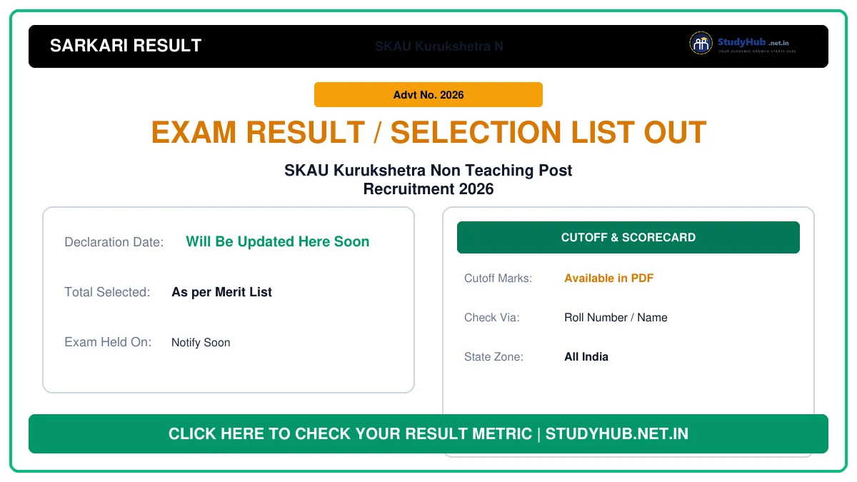 SKAU Kurukshetra Non Teaching Post Recruitment 2026
