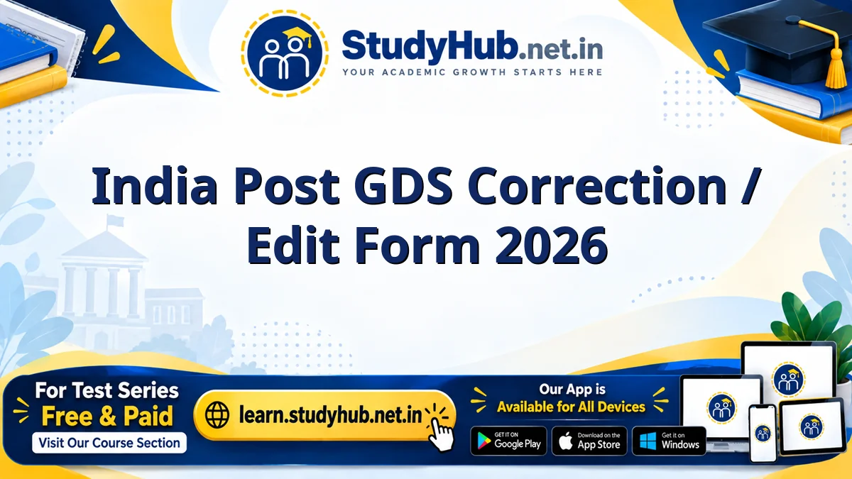 India Post GDS Correction Form 2026 India Post GDS Correction / Edit Form 2026