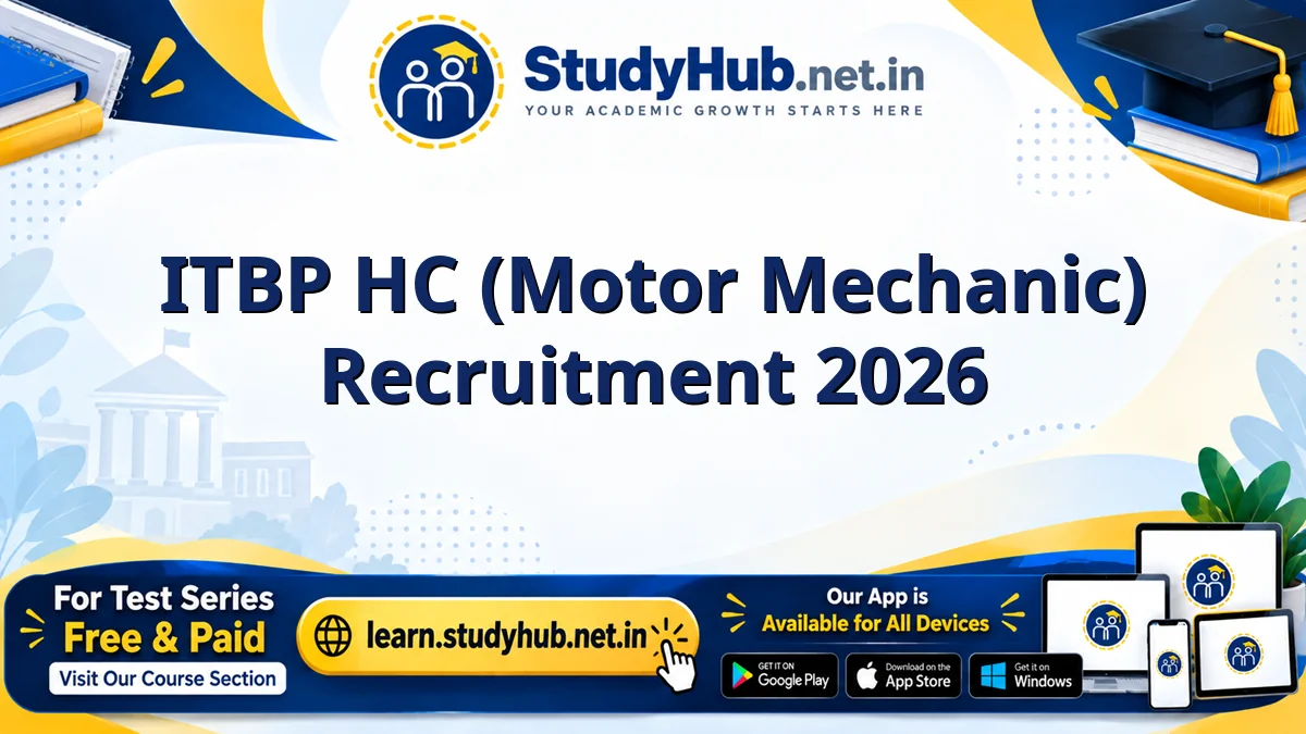 ITBP HC (Motor Mechanic) Recruitment 2026