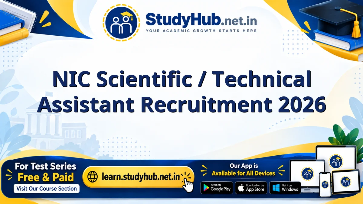 NIC Scientific / Technical Assistant Online Form 2026 NIC Scientific / Technical Assistant Recruitment 2026