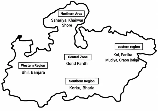 Tribes in Madhya Pradesh Labeled Regional Madhya Pradesh Tribes Map Diagram