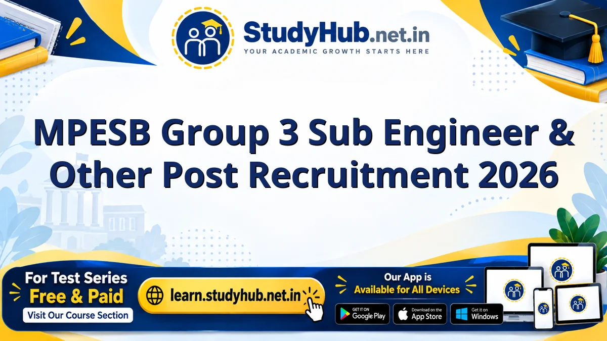 MPESB Group 3 Sub Engineer & Other Post Recruitment 2026