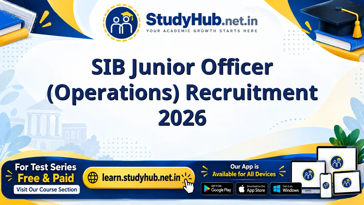 SIB Junior Officer (Operations) Recruitment 2026