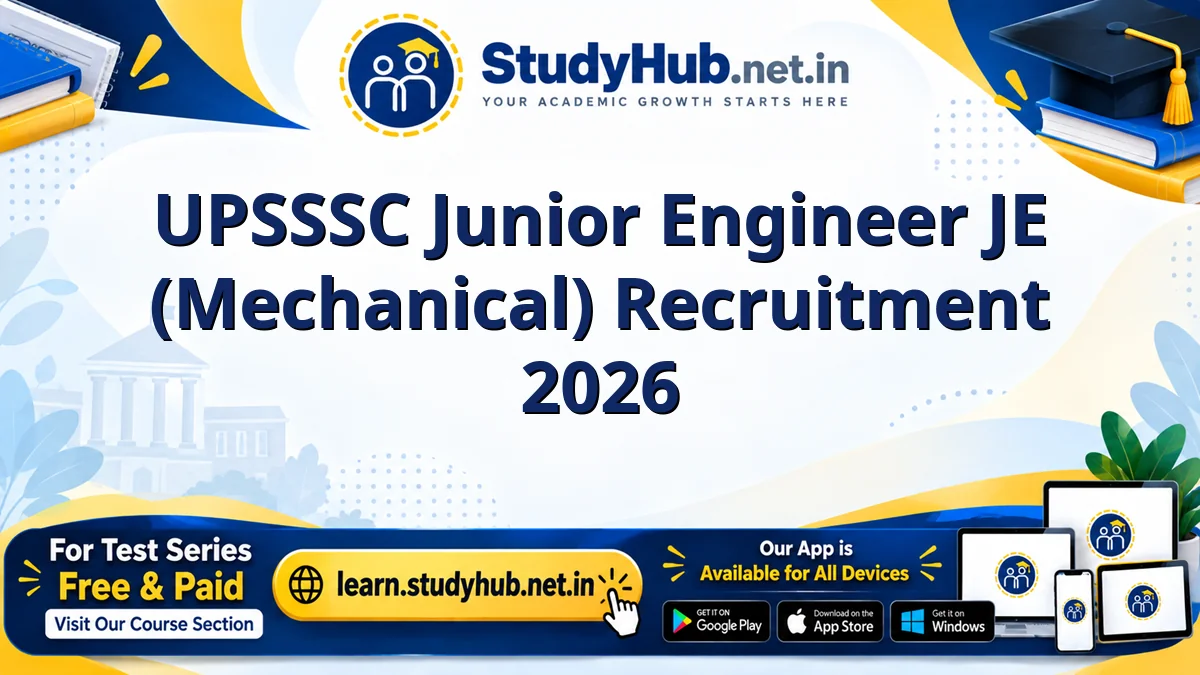 UPSSSC Junior Engineer JE (Mechanical) Recruitment 2026