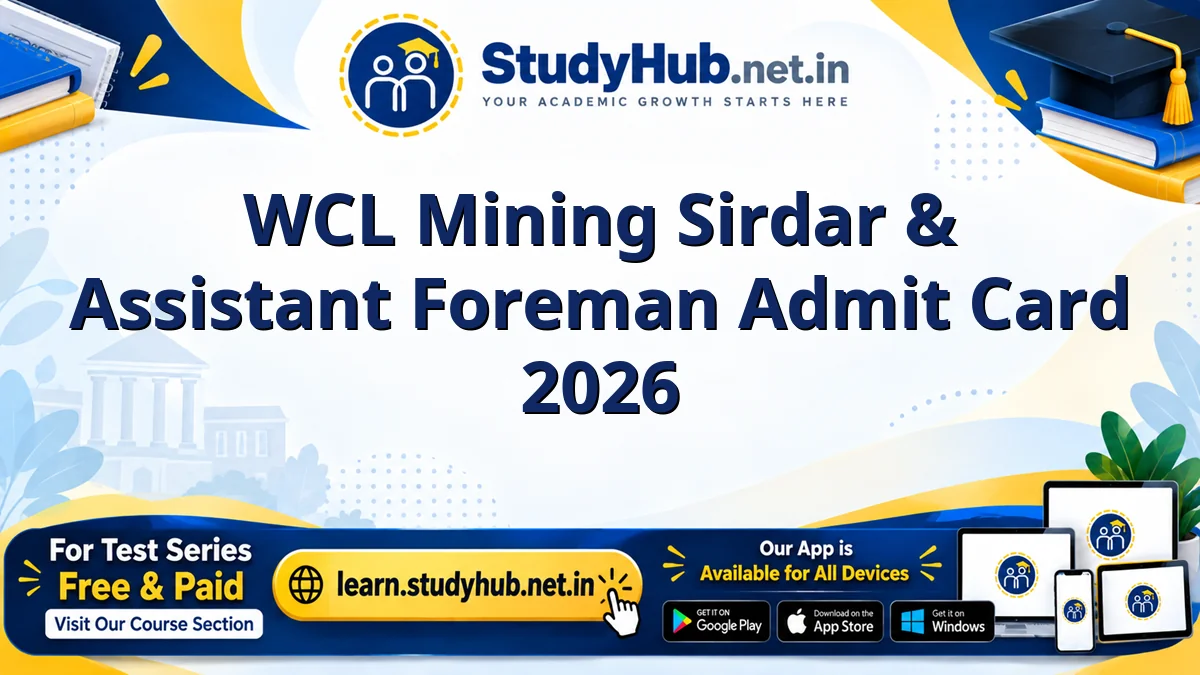 Sarkari Result WCL Mining Sirdar & Assistant Foreman Admit Card 2026